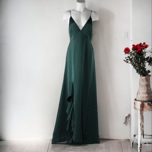 KEEPSAKE the label INFINITY SILKY RUFFLE EMERALD GREEN GOWN - Picture 12 of 12